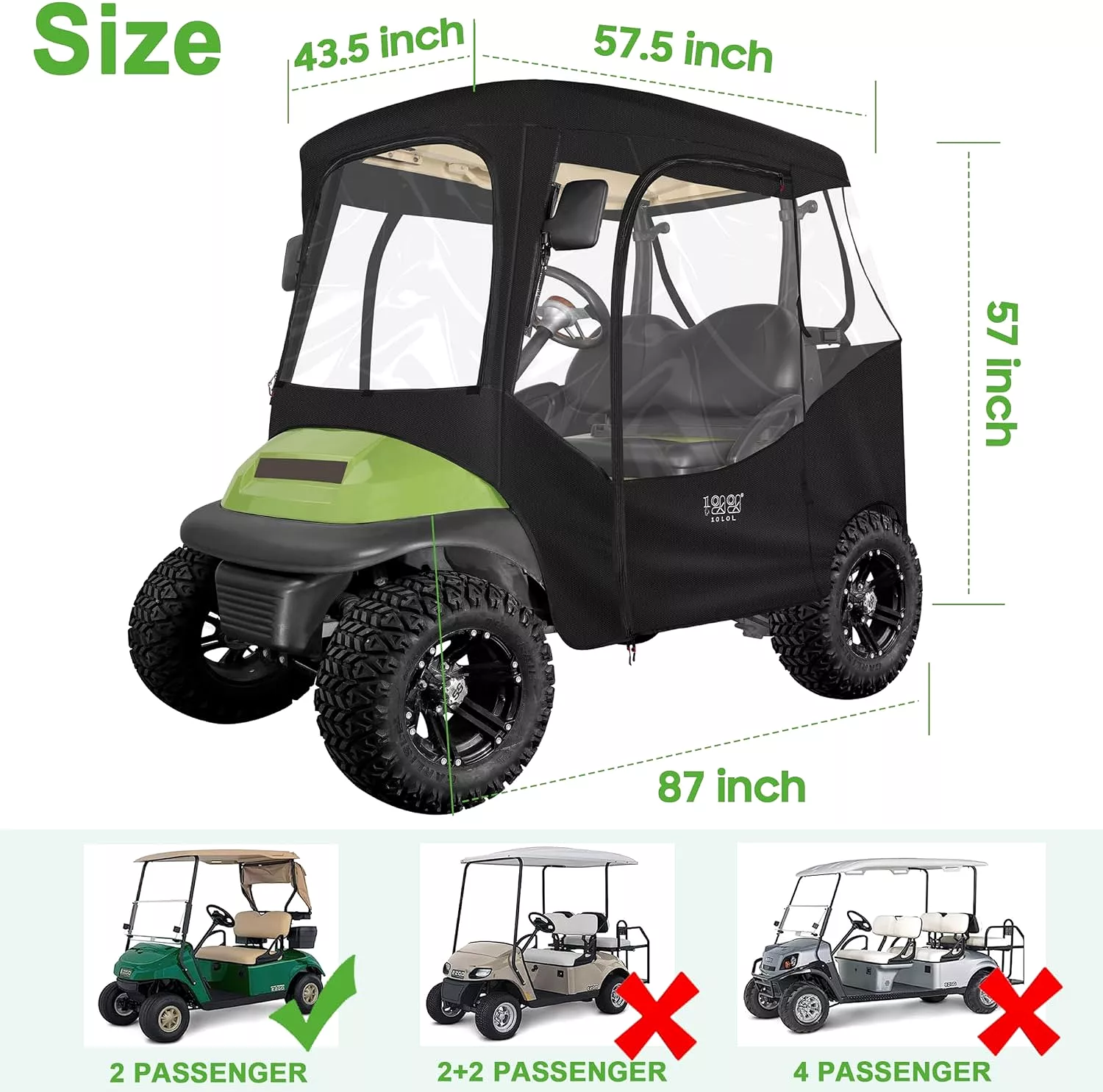 2 Passenger Golf Cart Cover & Enclosure Waterproof for Club Car Provides Full Protection