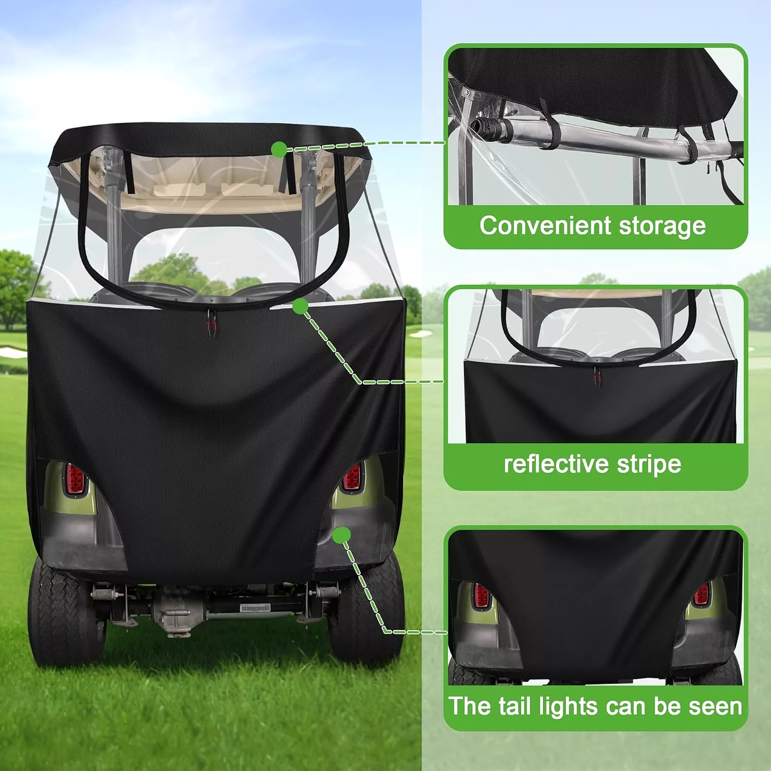 2 Passenger Golf Cart Cover & Enclosure Waterproof for Club Car Provides Full Protection