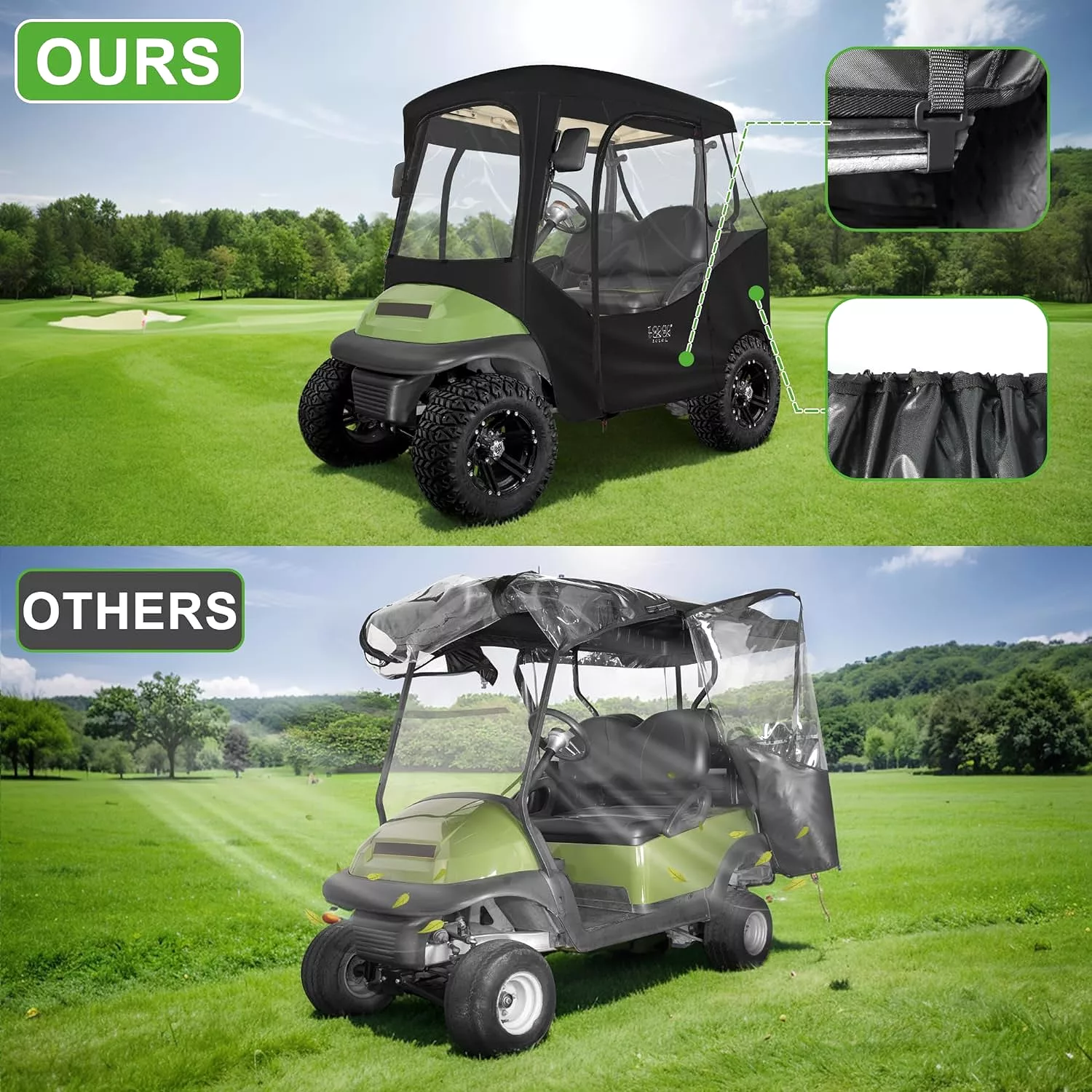 2 Passenger Golf Cart Cover & Enclosure Waterproof for Club Car Provides Full Protection