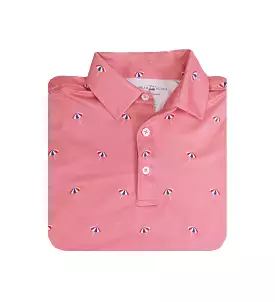 Albatross Youth Polo - Coral w/ Umbrellas