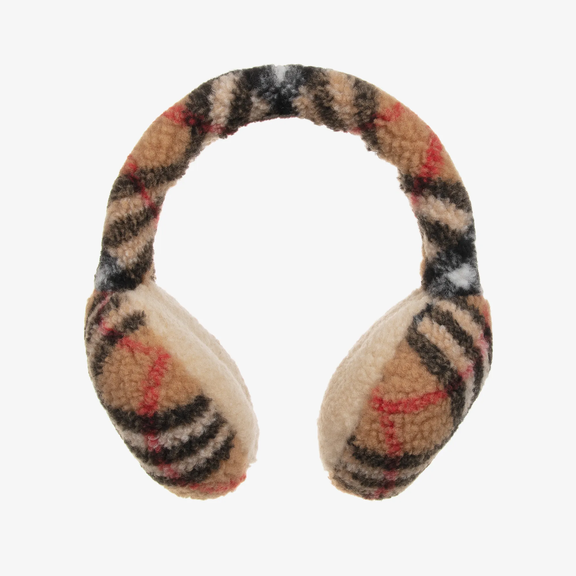 Beige Check Fleece Ear Muffs