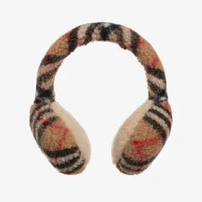 Beige Check Fleece Ear Muffs