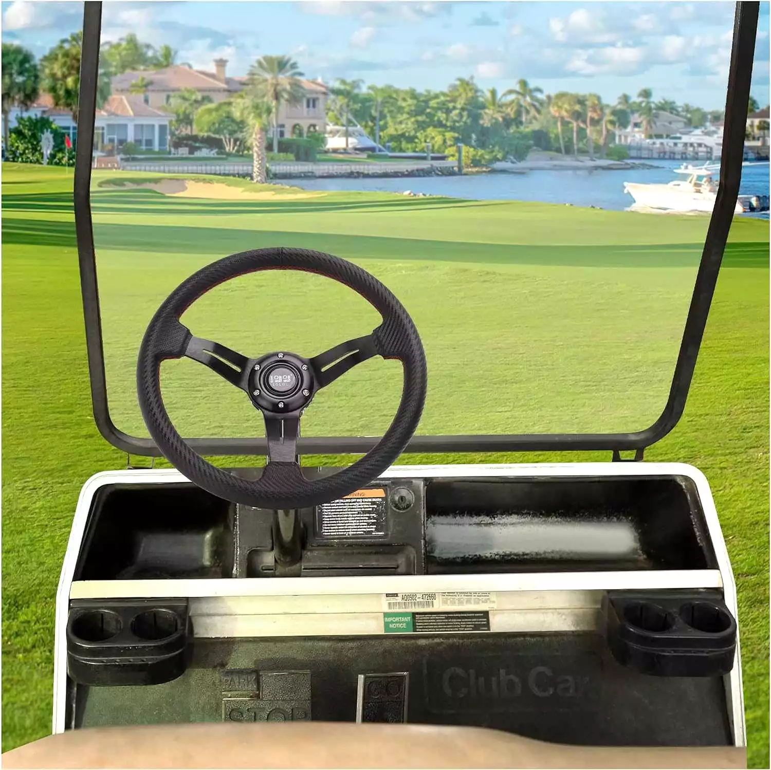 Black Golf Cart Steering Wheel for EZGO Club Car Yamaha Ergonomic Design - 10L0L