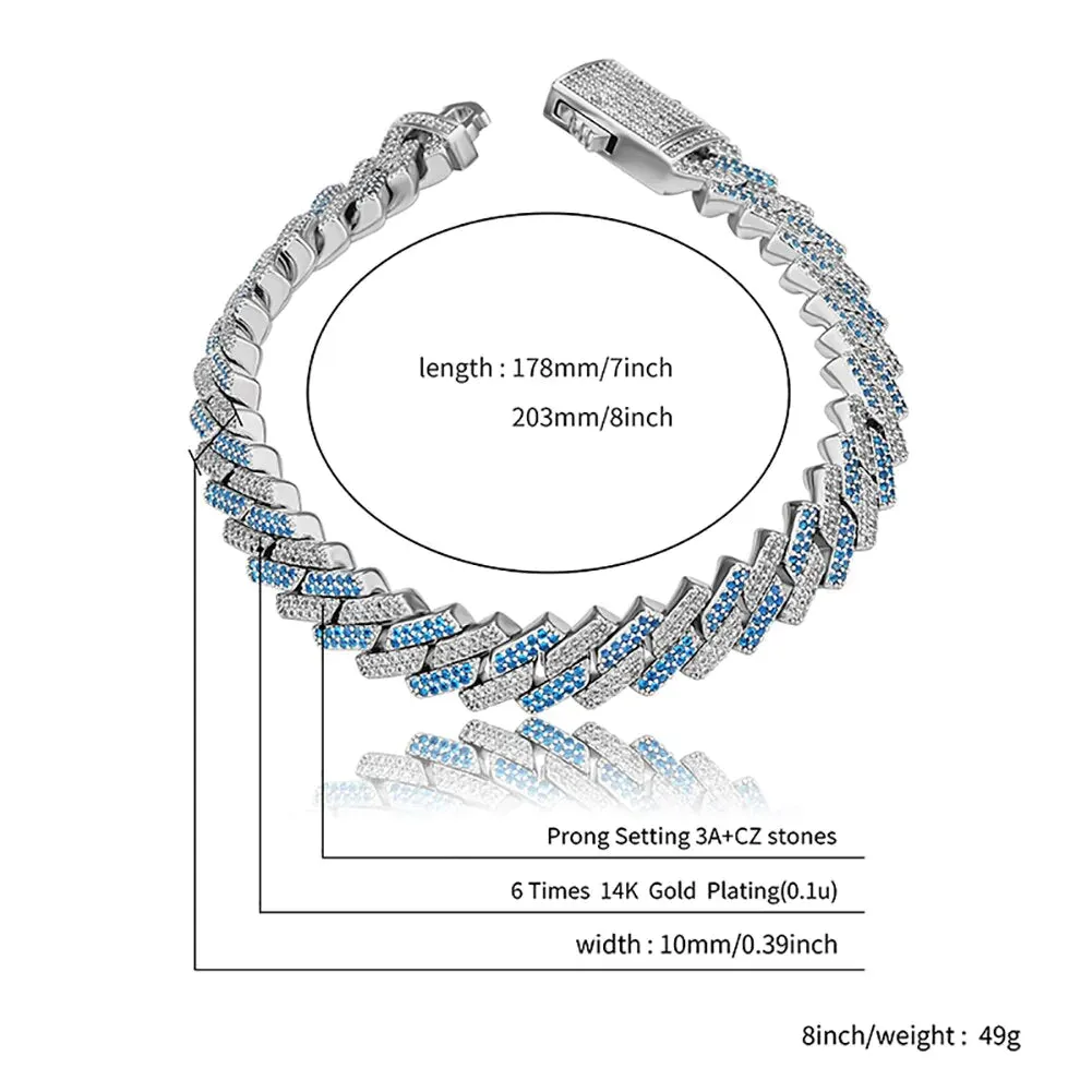 Blue White Gold Micro Pave Two-Tone Iced Out CZ Hip Hop Men's Bracelet