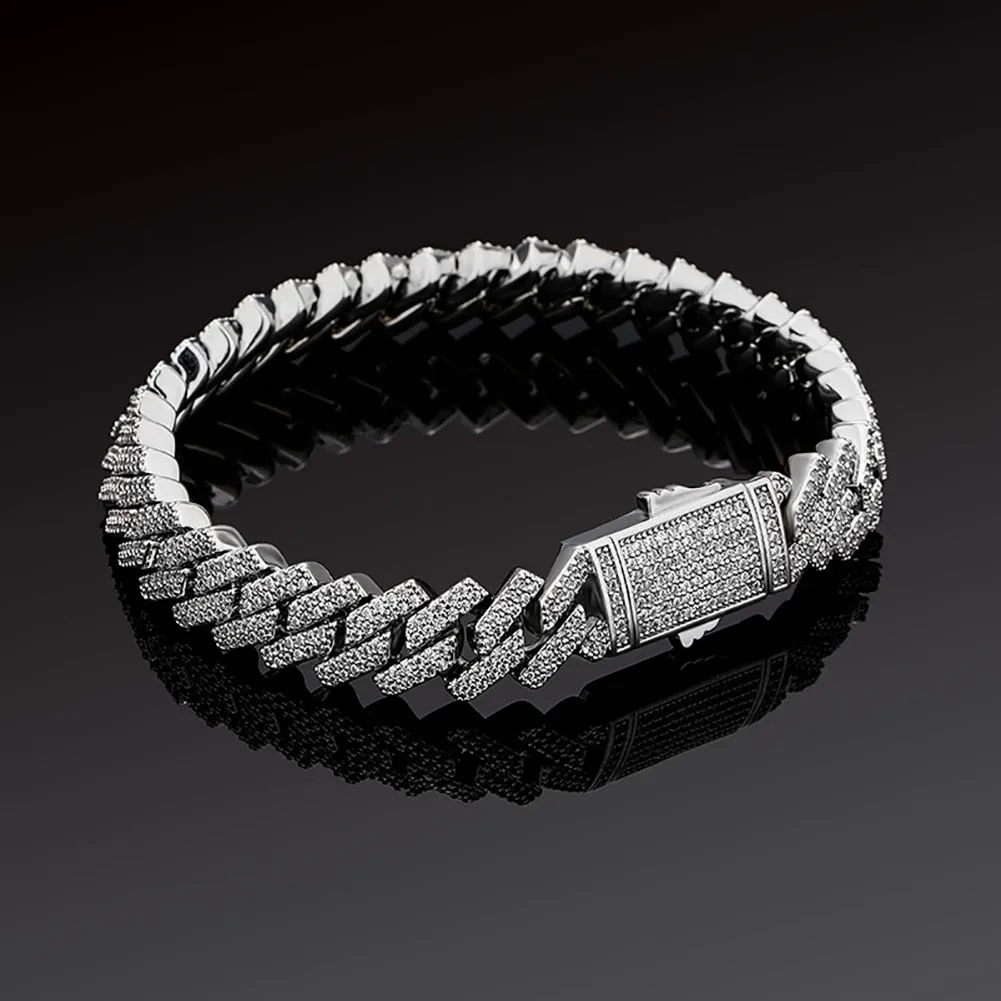 Blue White Gold Micro Pave Two-Tone Iced Out CZ Hip Hop Men's Bracelet