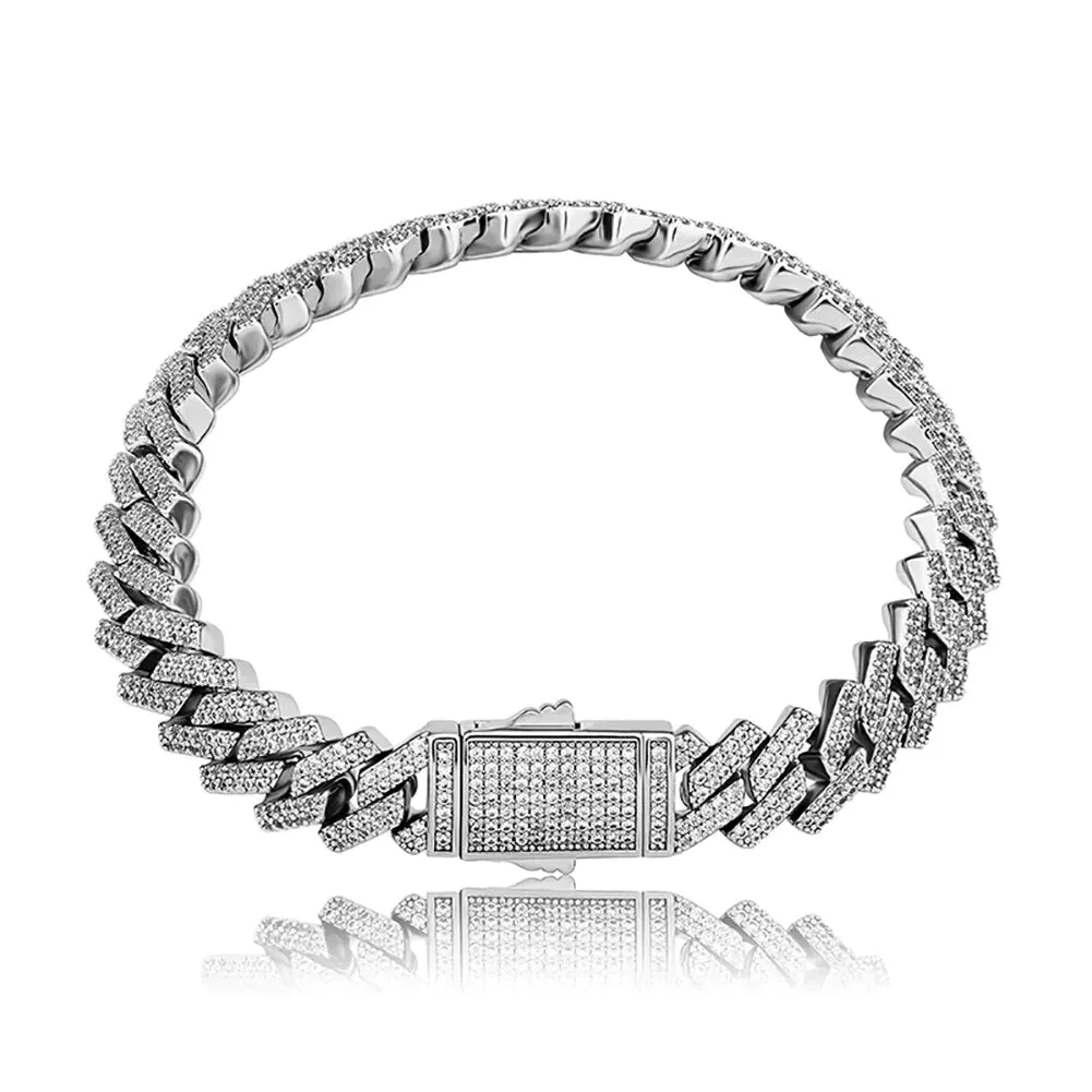 Blue White Gold Micro Pave Two-Tone Iced Out CZ Hip Hop Men's Bracelet