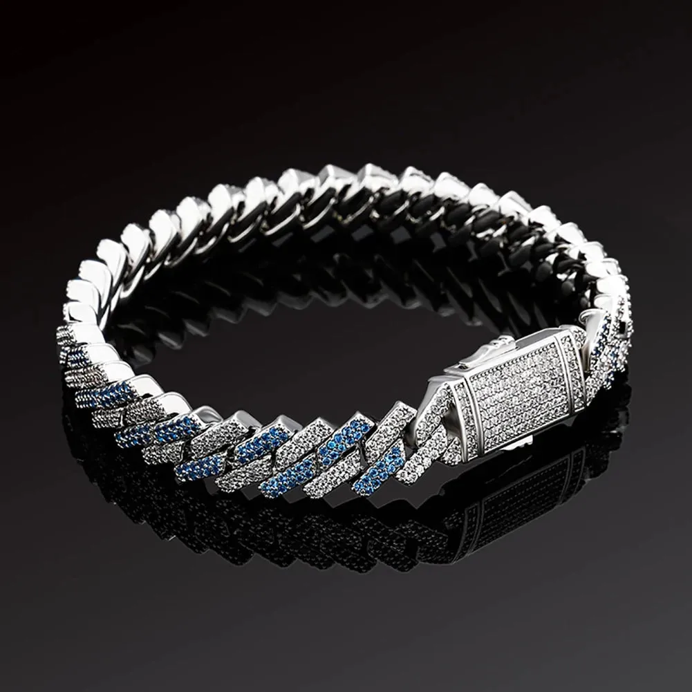 Blue White Gold Micro Pave Two-Tone Iced Out CZ Hip Hop Men's Bracelet