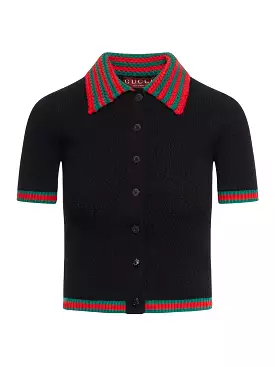 COTTON LACE POLO SHIRT WITH WEB PATTERN