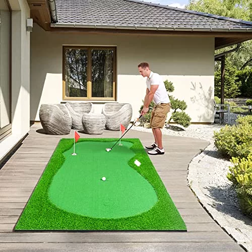 Deluxe Putting Green Bundle - 5x10 Foot Putting Green, Slope, Brush, Balls & Putter