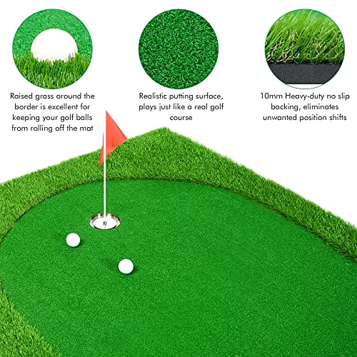 Deluxe Putting Green Bundle - 5x10 Foot Putting Green, Slope, Brush, Balls & Putter