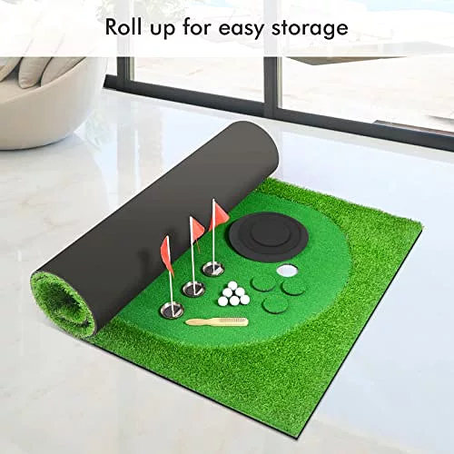 Deluxe Putting Green Bundle - 5x10 Foot Putting Green, Slope, Brush, Balls & Putter