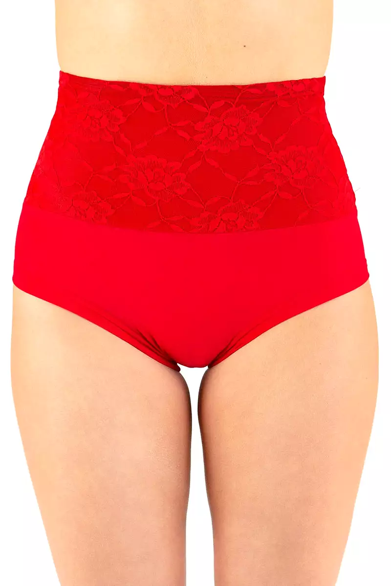 Dragonfly Betty High-Waisted Shorts - Lace Red