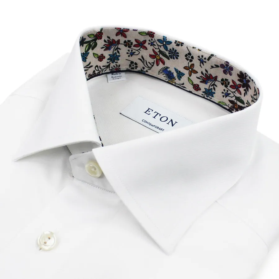 Eton - Contemporary Fit Floral Detail Twill Shirt in White