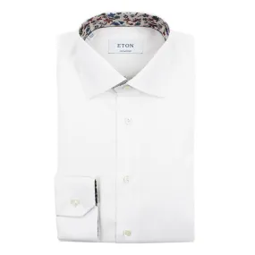 Eton - Contemporary Fit Floral Detail Twill Shirt in White