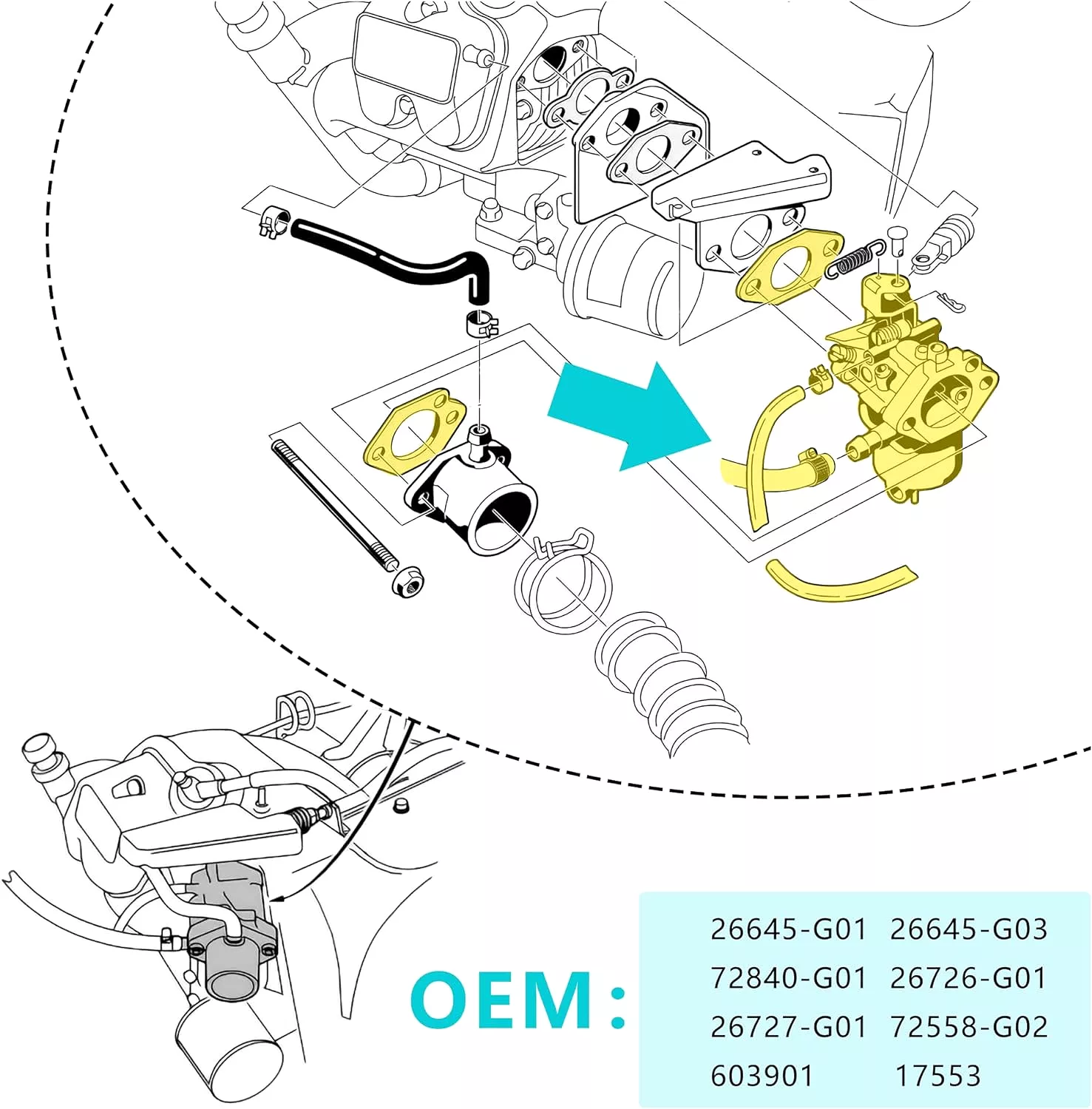 For EZGO Golf Cart Carburetor Fuel Pump Kit for TXT 1991-up 4-Cycle Mode - 10L0L