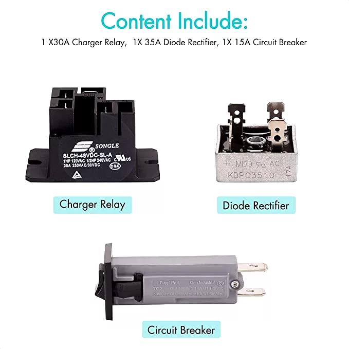 Golf Cart Battery Charger Repair Kit for Club Car 48V Powerdrive 1 & 2 Chargers - 10L0L