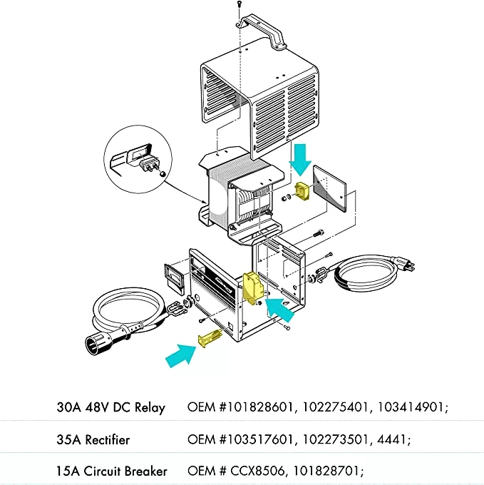 Golf Cart Battery Charger Repair Kit for Club Car 48V Powerdrive 1 & 2 Chargers - 10L0L