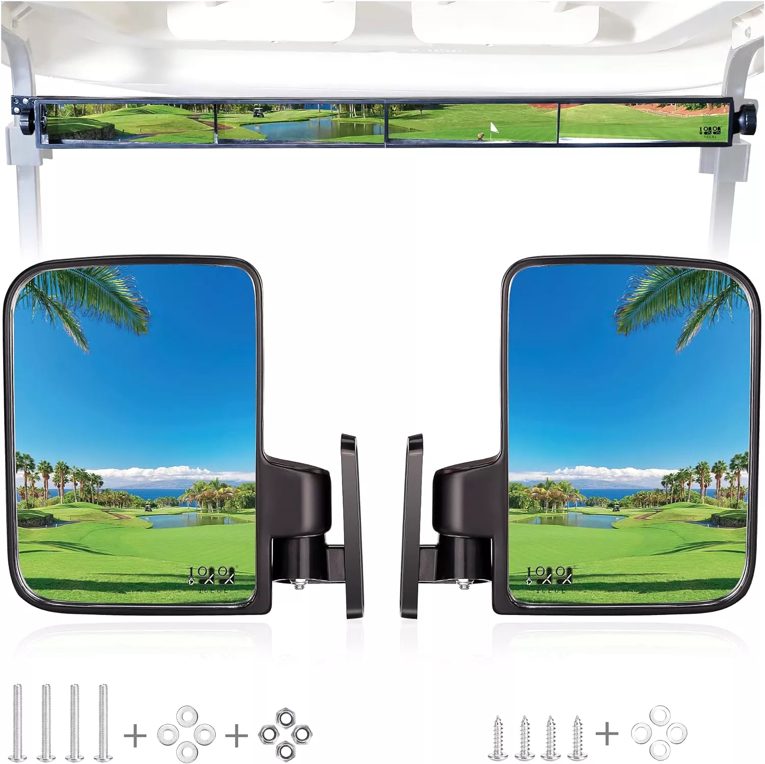 Golf Cart Side Mirror and 4 Panel Rearview Mirror Kit for Club Car EZGO Yamaha - 10L0L