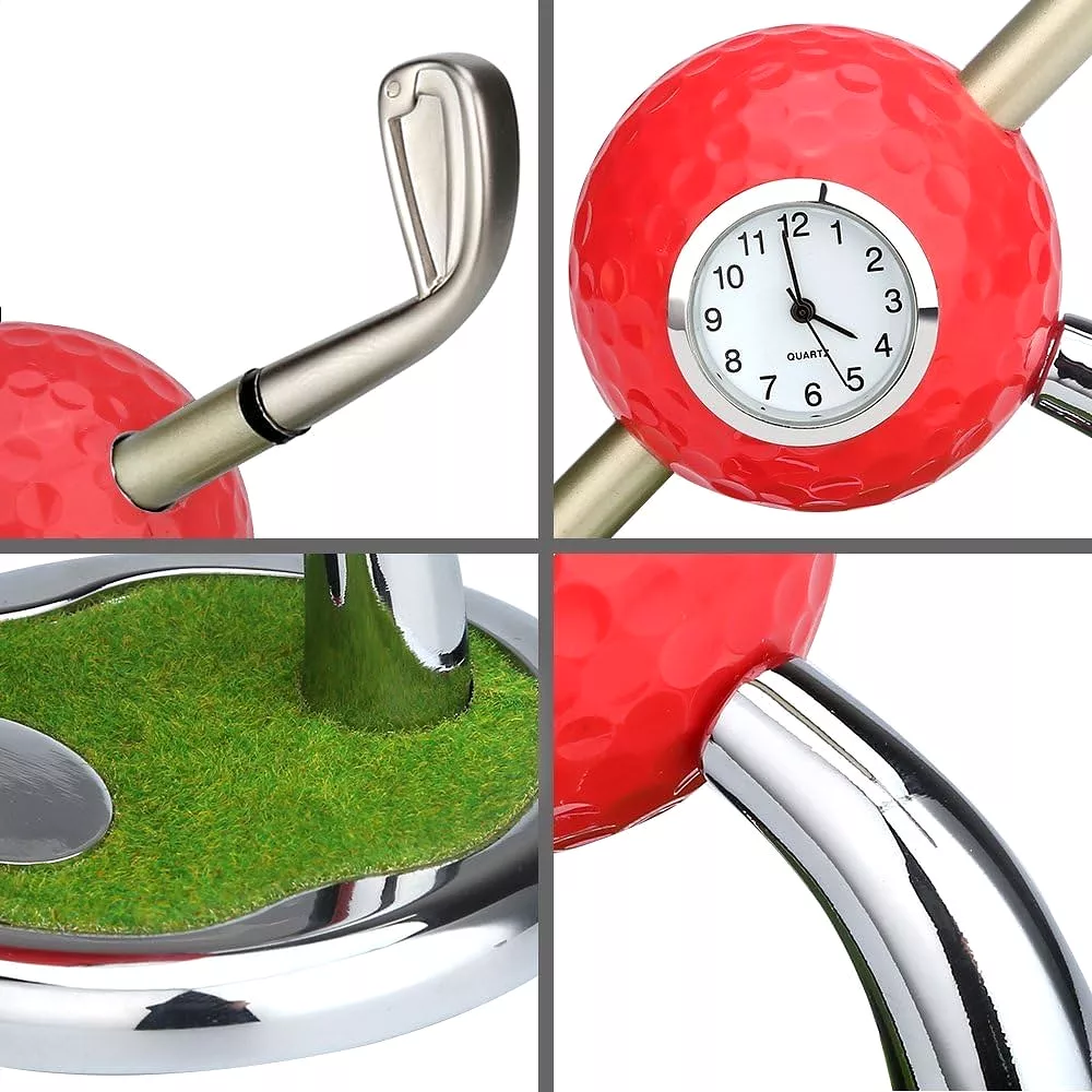 Golf Pen and Pen Holder with Clock Golf Accessories Desktop Decoration Gift - 10L0L