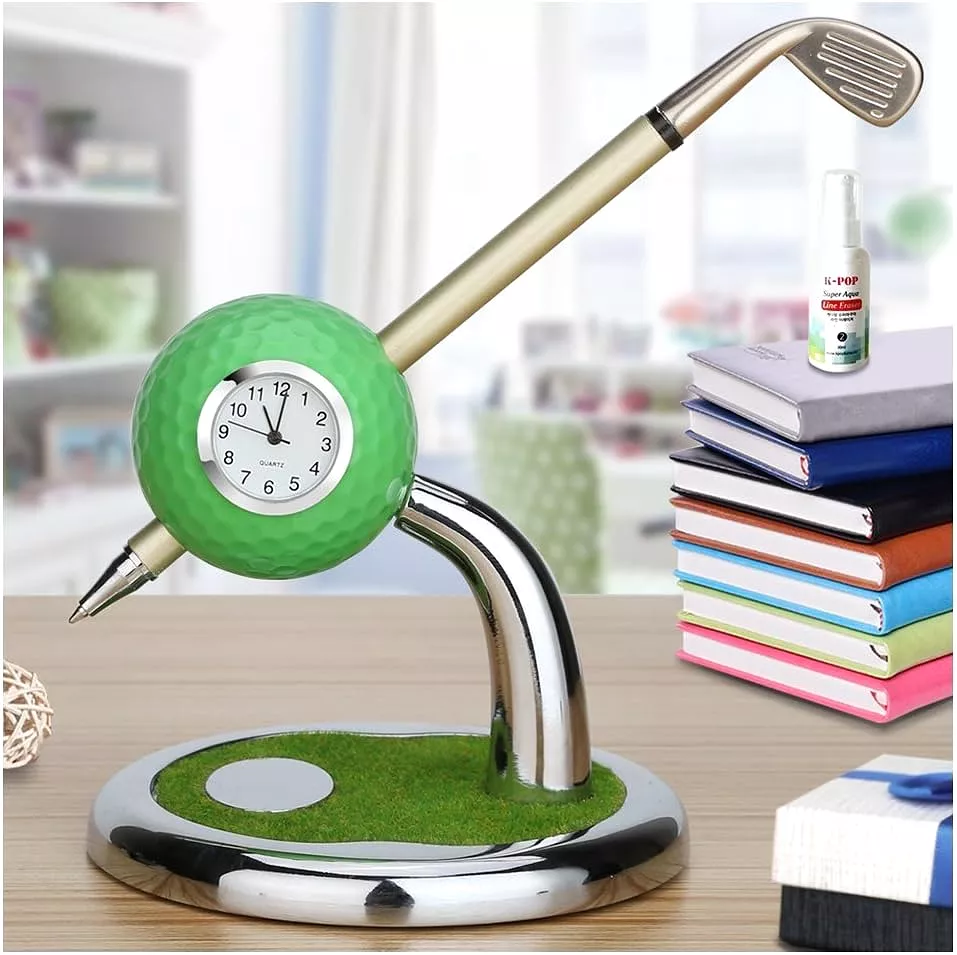 Golf Pen and Pen Holder with Clock Golf Accessories Desktop Decoration Gift - 10L0L