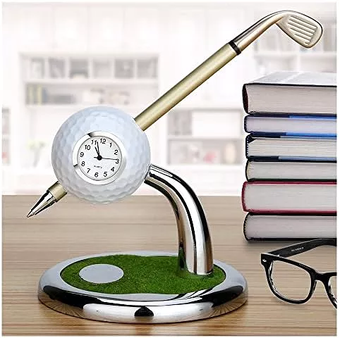 Golf Pen and Pen Holder with Clock Golf Accessories Desktop Decoration Gift - 10L0L