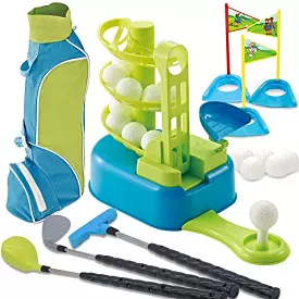 Kids Deluxe Golf Club Set with Bag & Golf Trainer  Toddler Golf Clubs