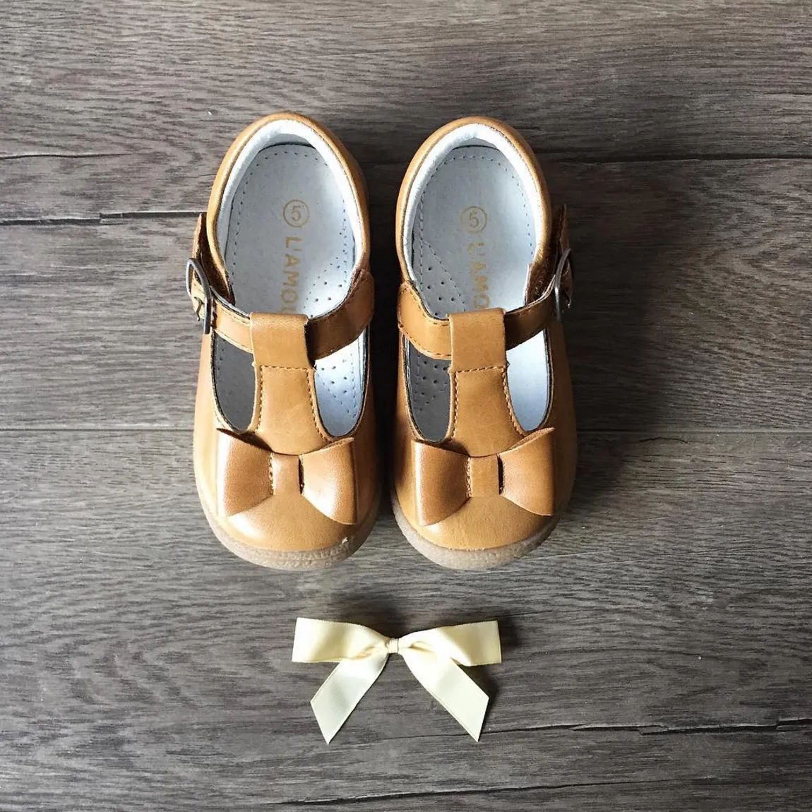 L'Amour Girls T-Strap Bow Mary Janes