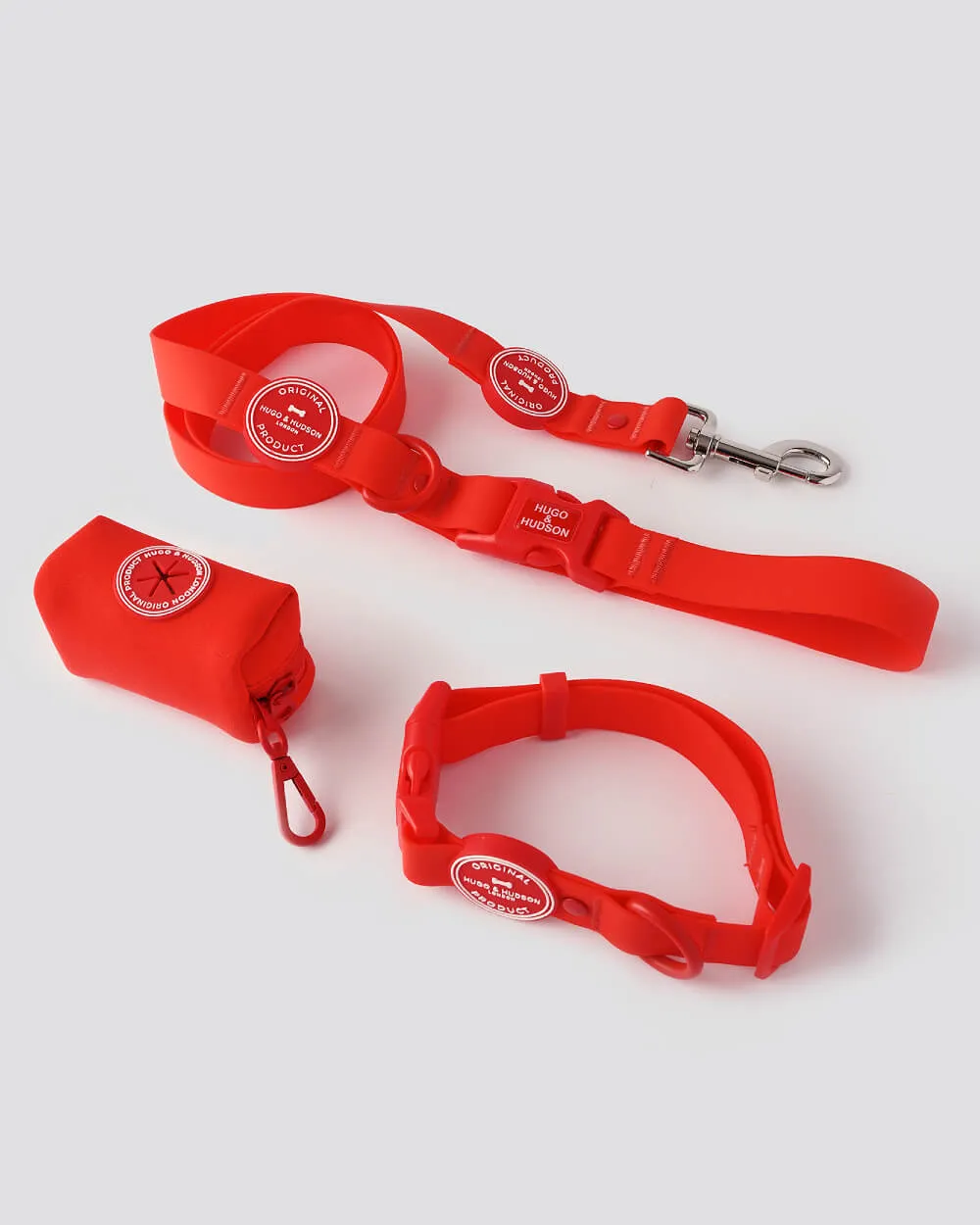 Matching Red Waterproof Bundle - Collar, Lead and Poop Bag Holder