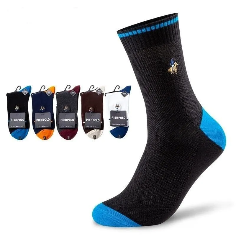 Men's 5 Pairs Lot Large Size Double-Needle Casual Crew Socks