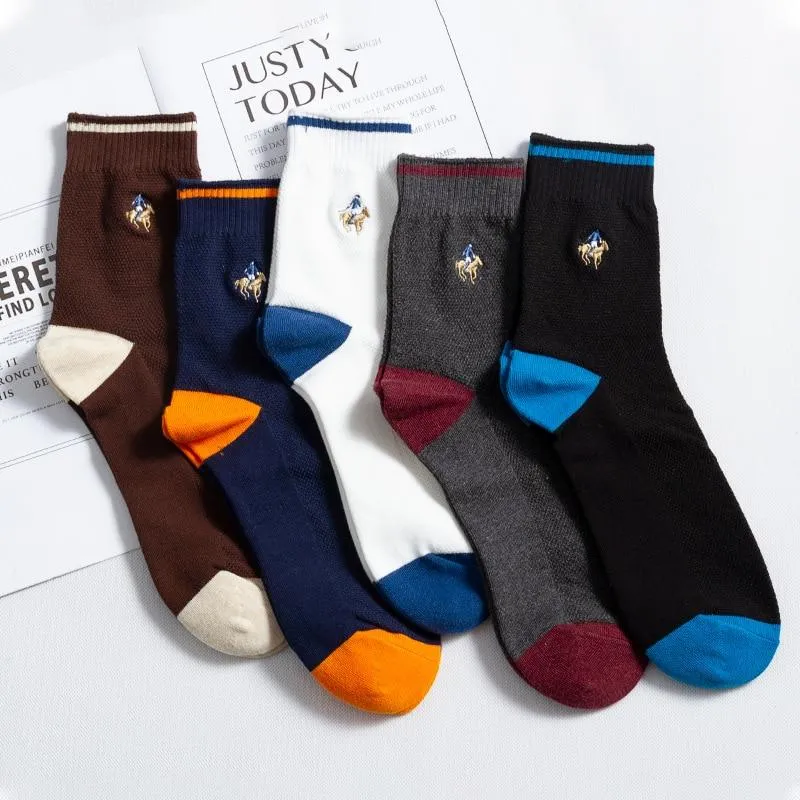 Men's 5 Pairs Lot Large Size Double-Needle Casual Crew Socks