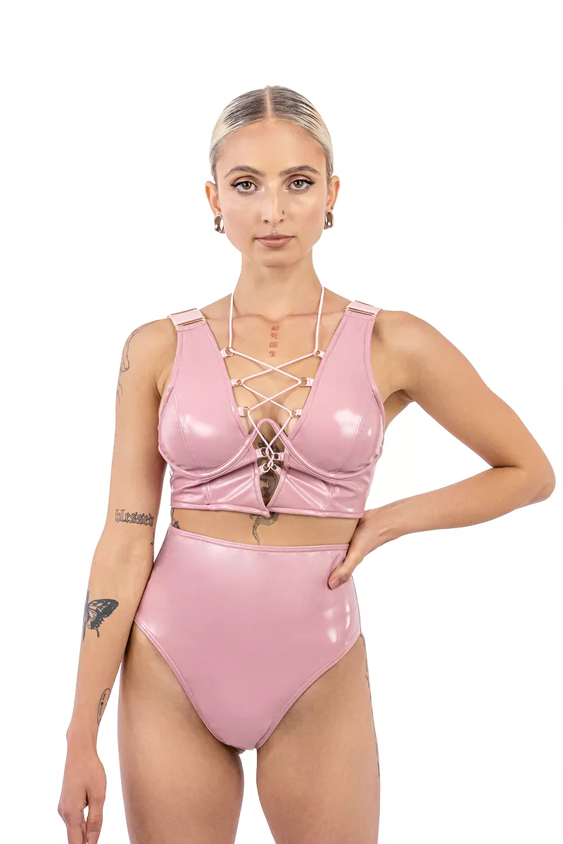 Naughty Thoughts Sinner Vinyl OO Top - Pink