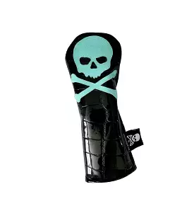 One-Of-A-Kind! Black Alligator, Tiffany Blue Skull & Bones Fairway Wood Headcover.