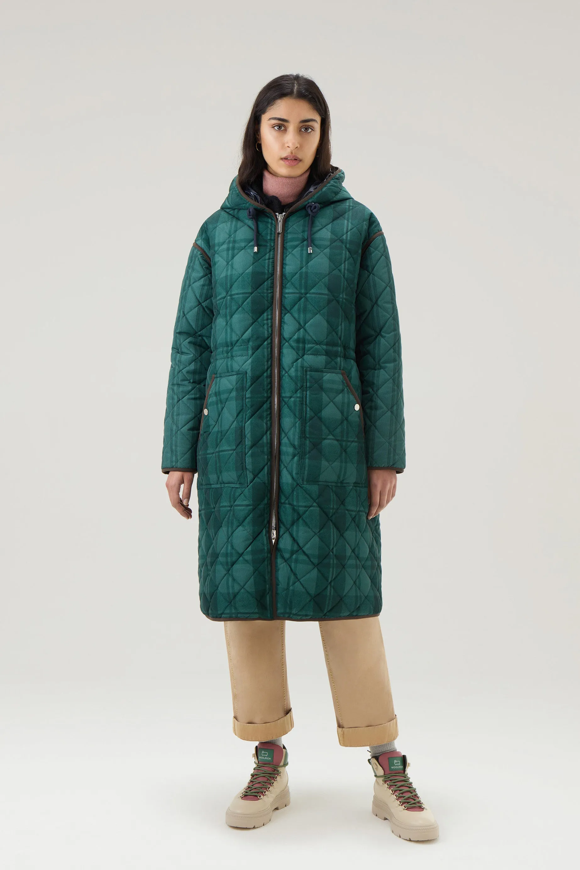 Quilted Patchwork Parka with Satin Nylon Lining Spruce Green Patchwork