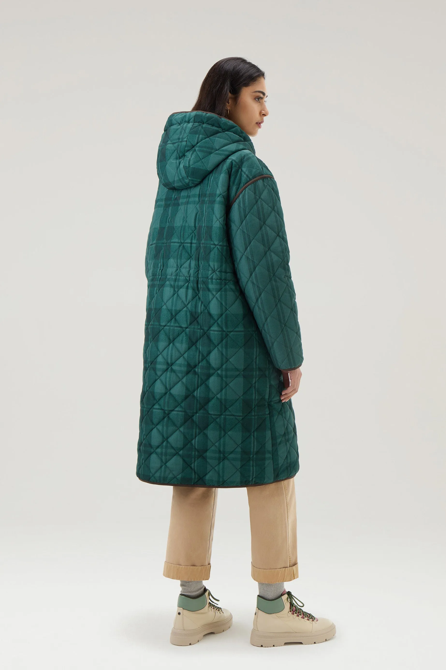 Quilted Patchwork Parka with Satin Nylon Lining Spruce Green Patchwork