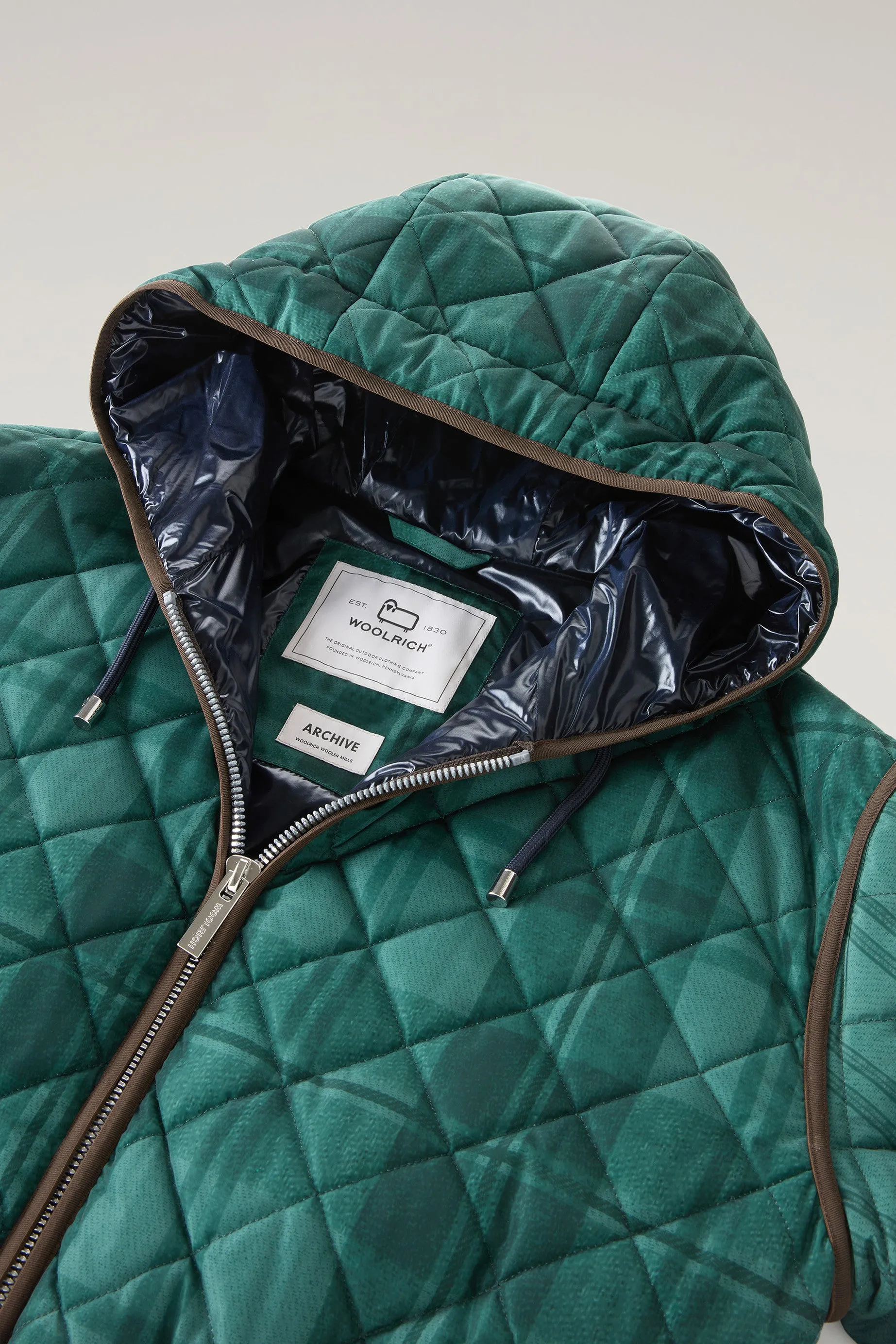 Quilted Patchwork Parka with Satin Nylon Lining Spruce Green Patchwork