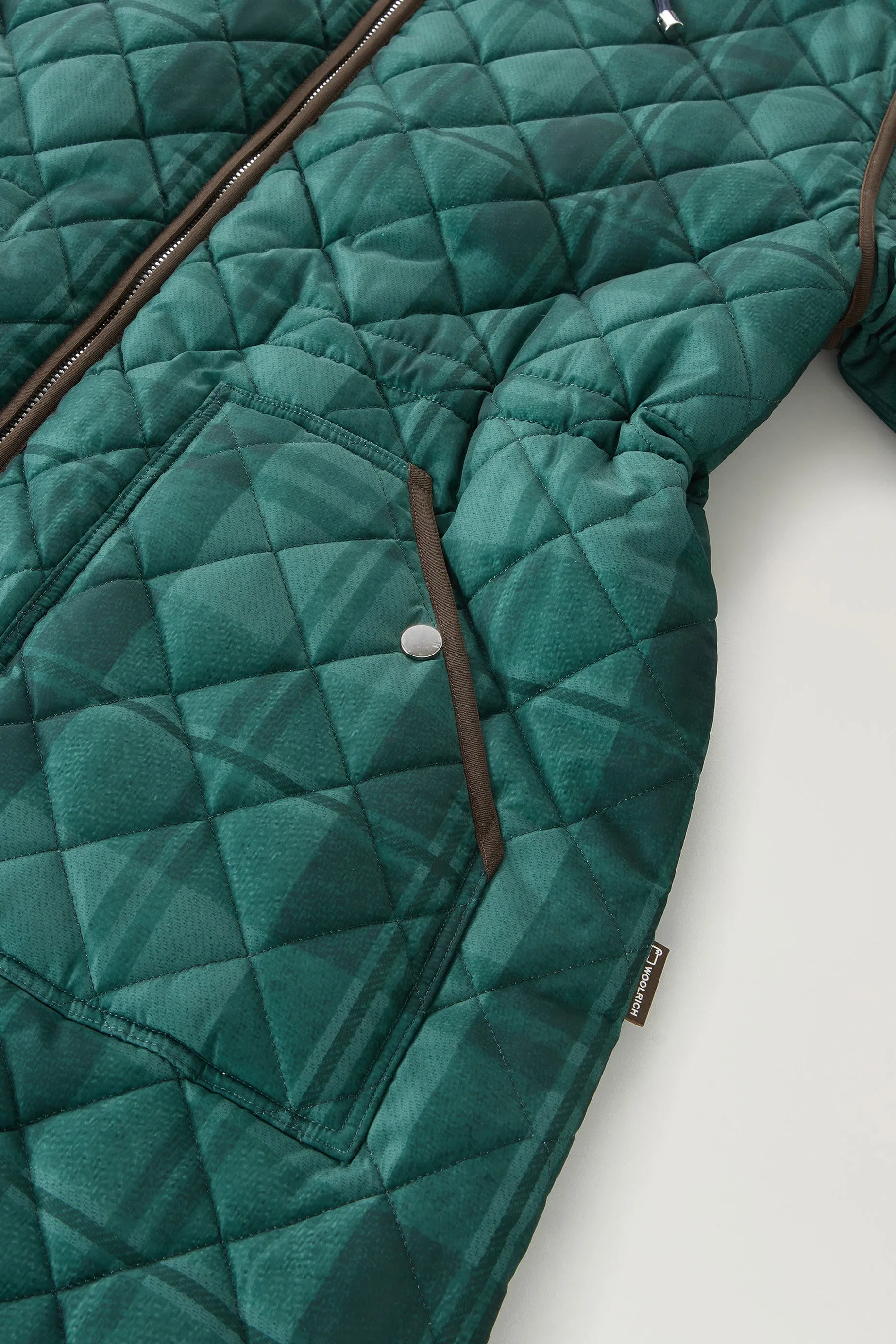 Quilted Patchwork Parka with Satin Nylon Lining Spruce Green Patchwork