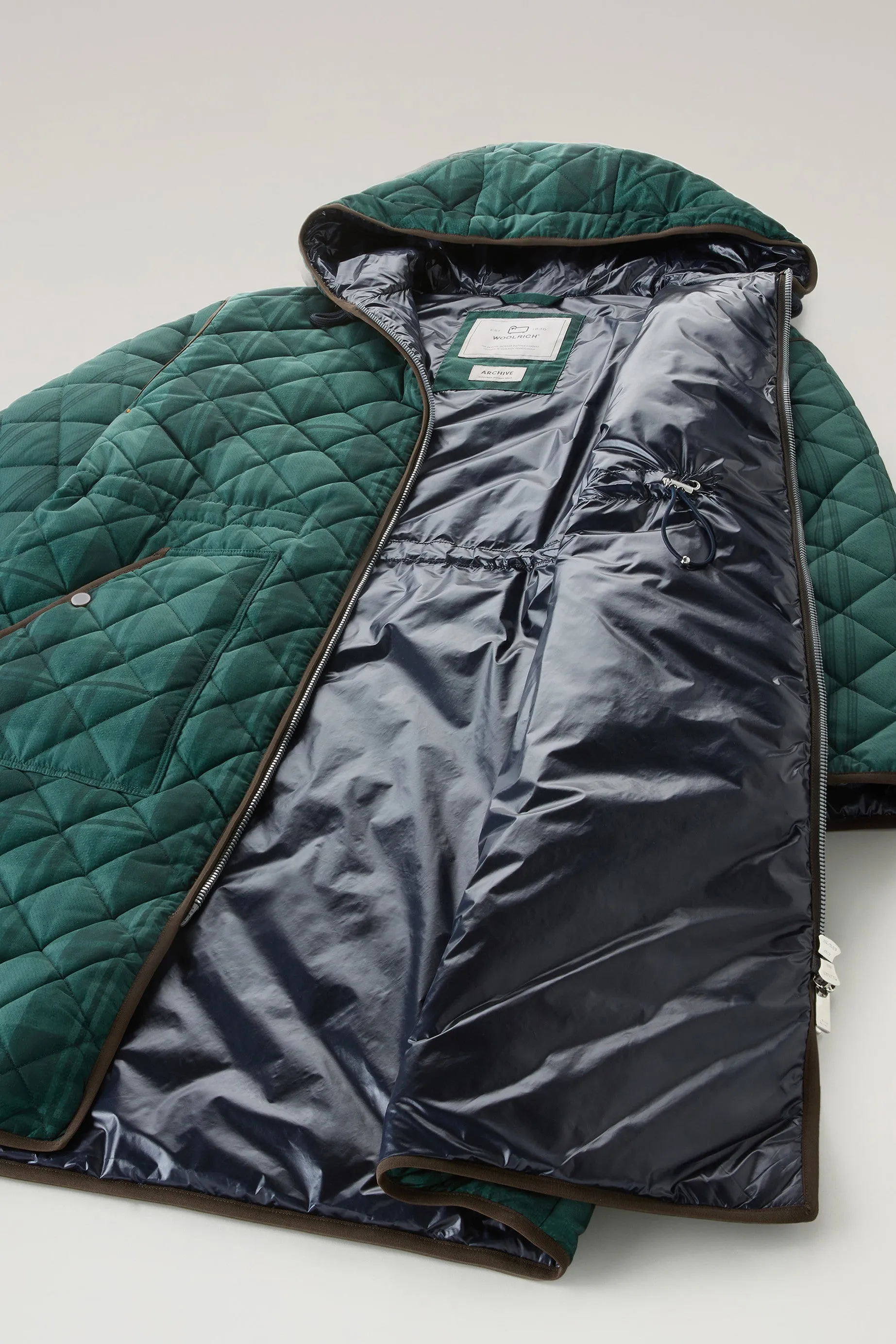 Quilted Patchwork Parka with Satin Nylon Lining Spruce Green Patchwork