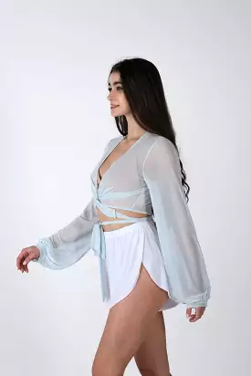 REV ACTIV Mesh Wrap Blouse - Baby Blue