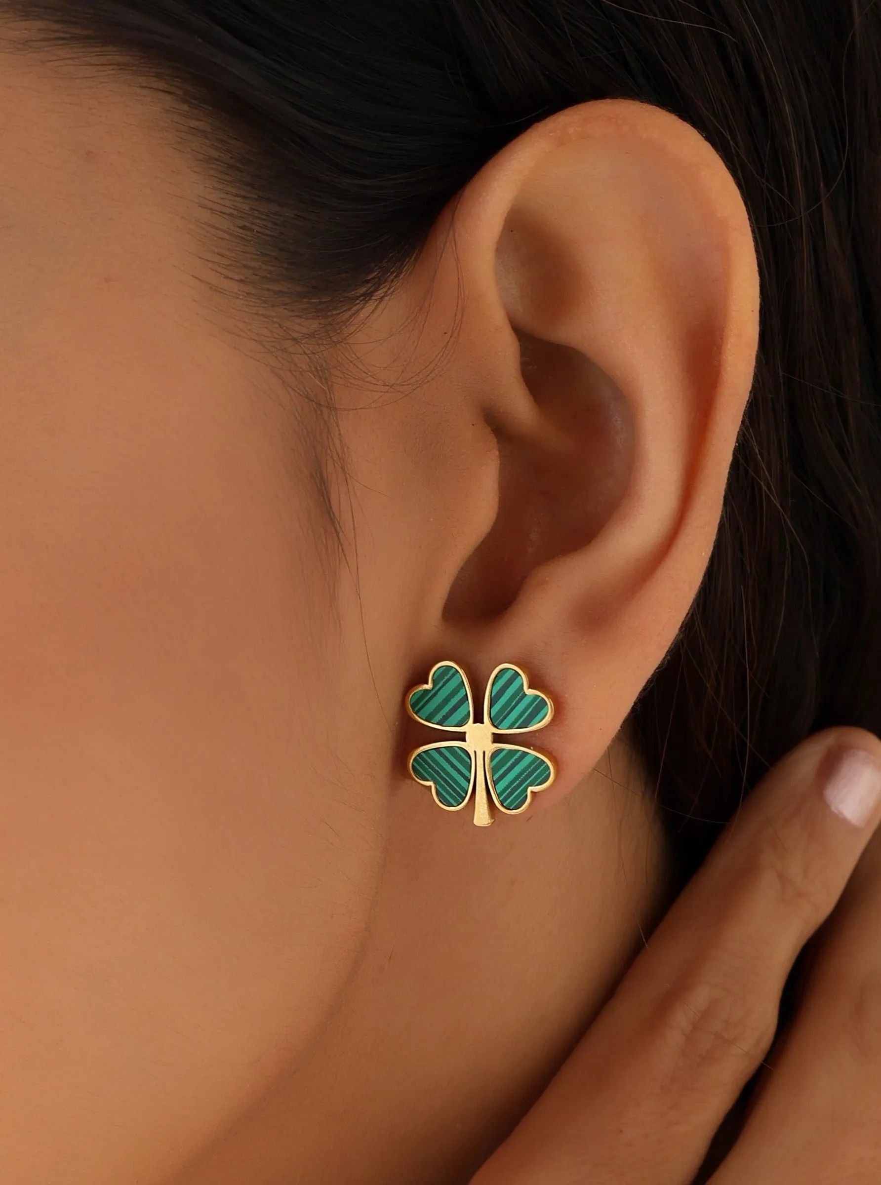 Santorini Green Clover Studs