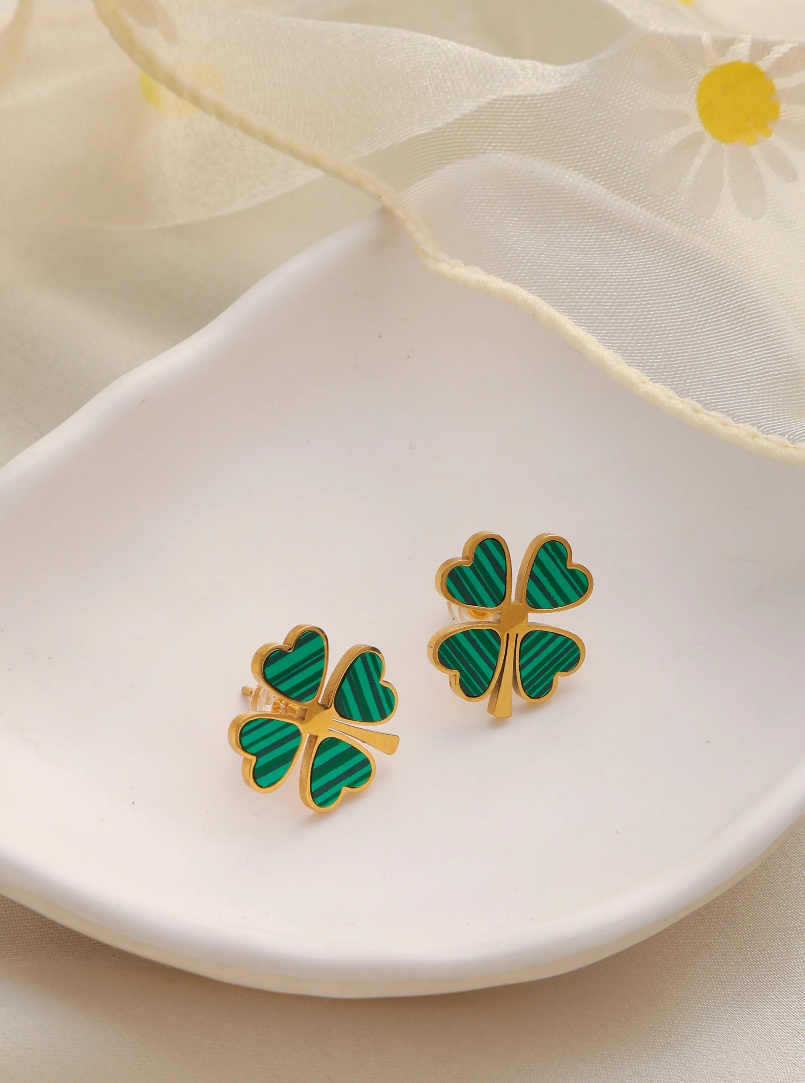 Santorini Green Clover Studs