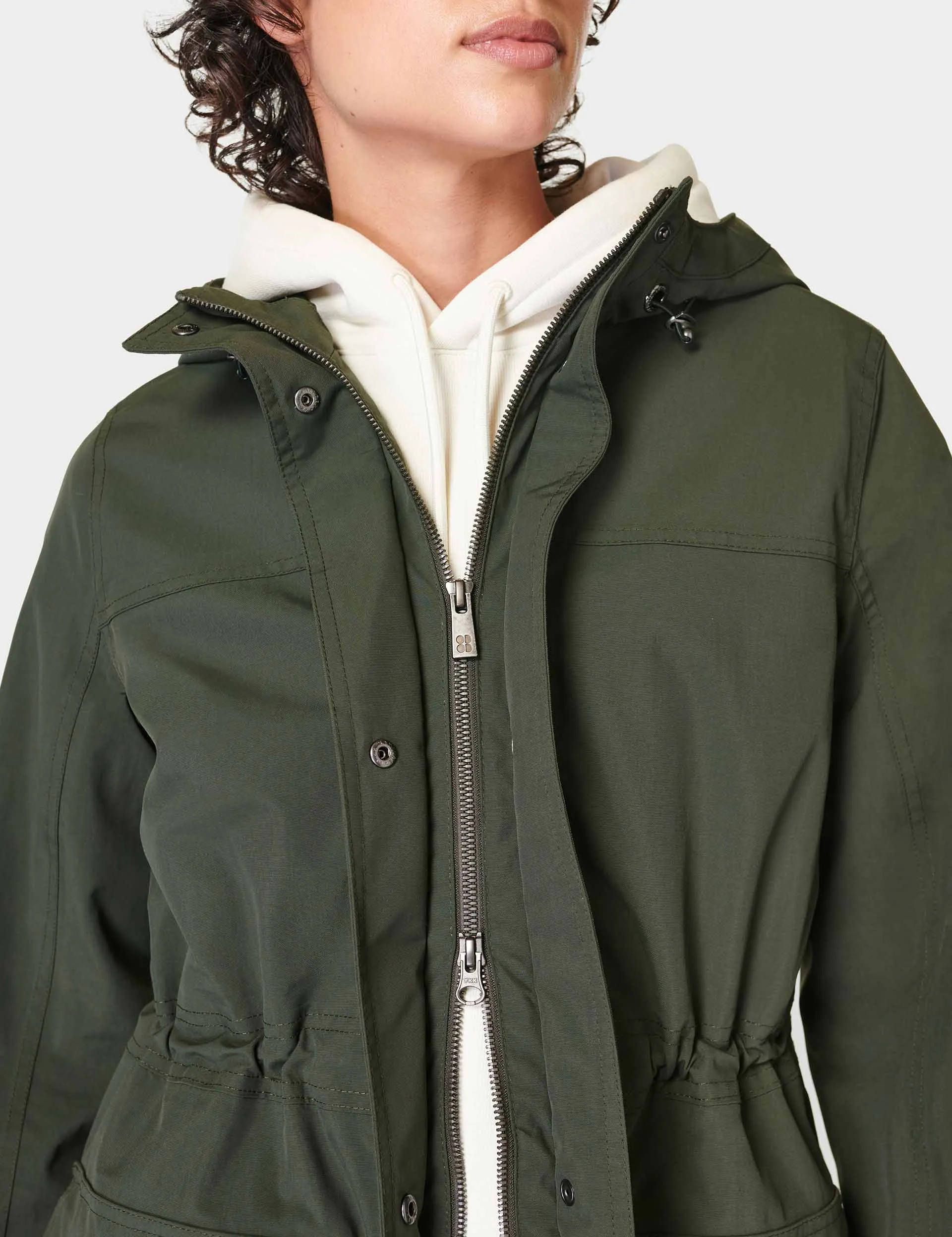 Sweaty Betty Stride Waterproof Parka - Dark Forest Green