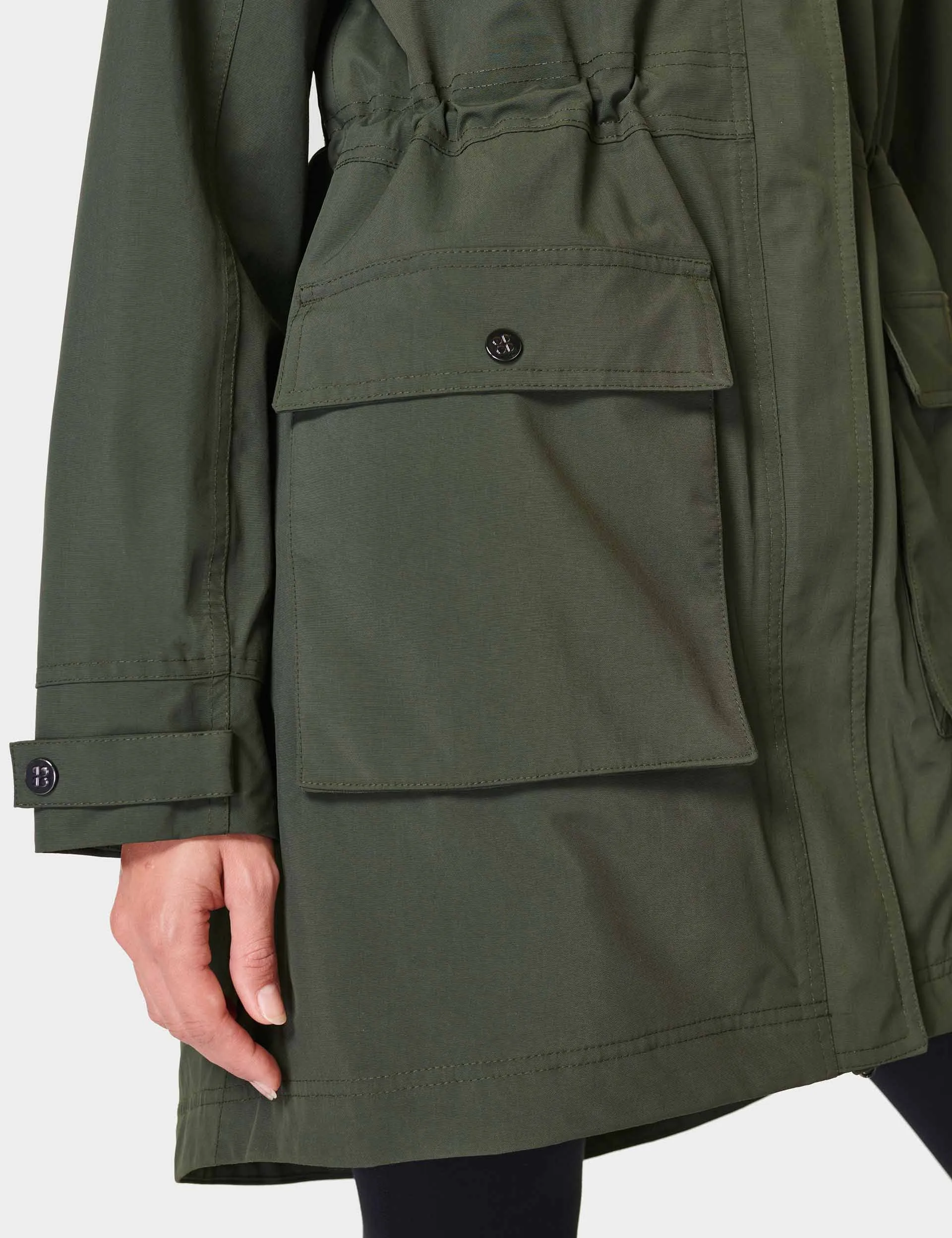 Sweaty Betty Stride Waterproof Parka - Dark Forest Green