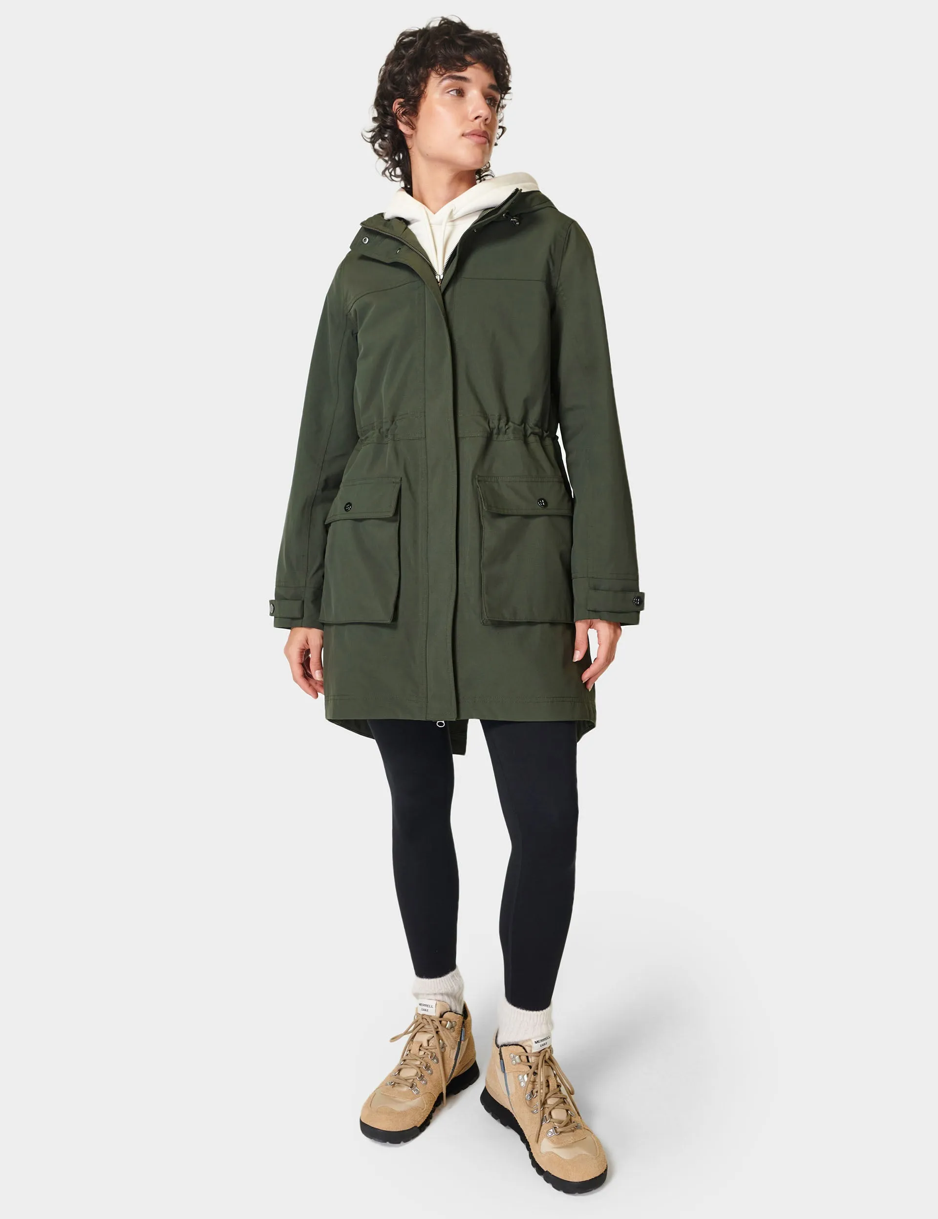 Sweaty Betty Stride Waterproof Parka - Dark Forest Green