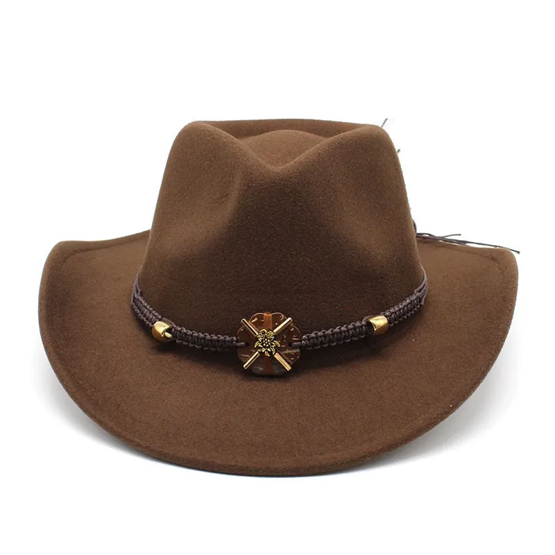 Unisex Formal Western Bead Belt Wide Brim Cowboy Jazz Hats for Party