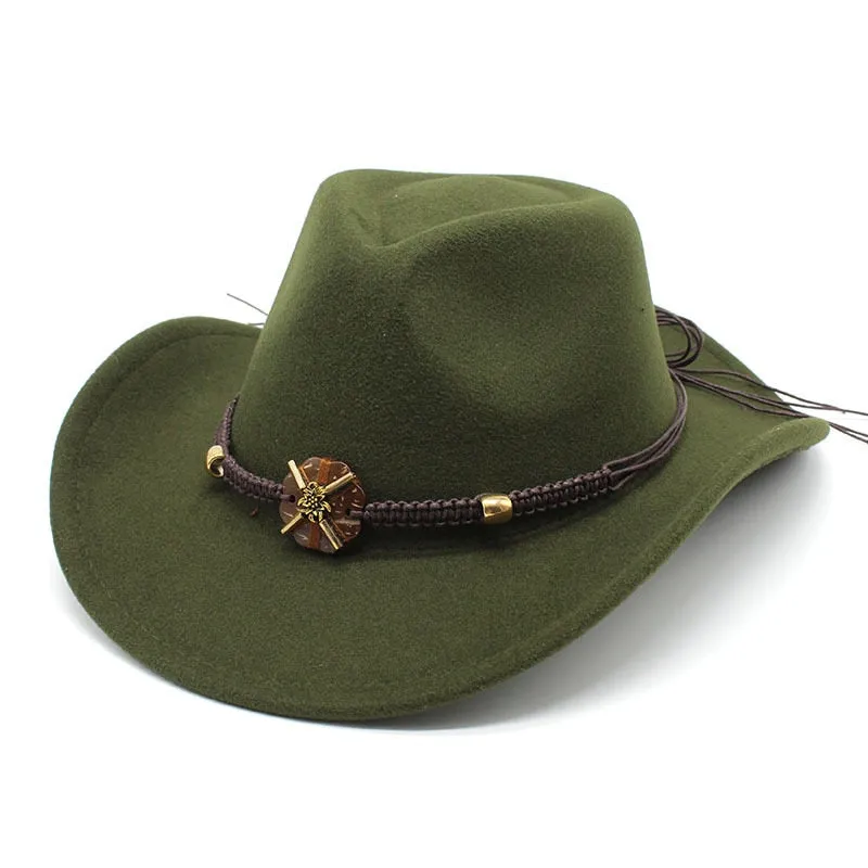 Unisex Formal Western Bead Belt Wide Brim Cowboy Jazz Hats for Party