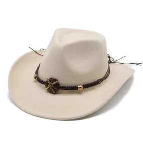 Unisex Formal Western Bead Belt Wide Brim Cowboy Jazz Hats for Party